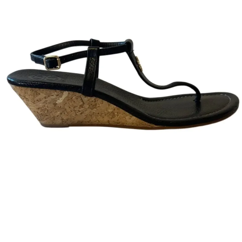 Tory Burch‎ Pauline Demi Cork Wedge Sandals Black 8.5